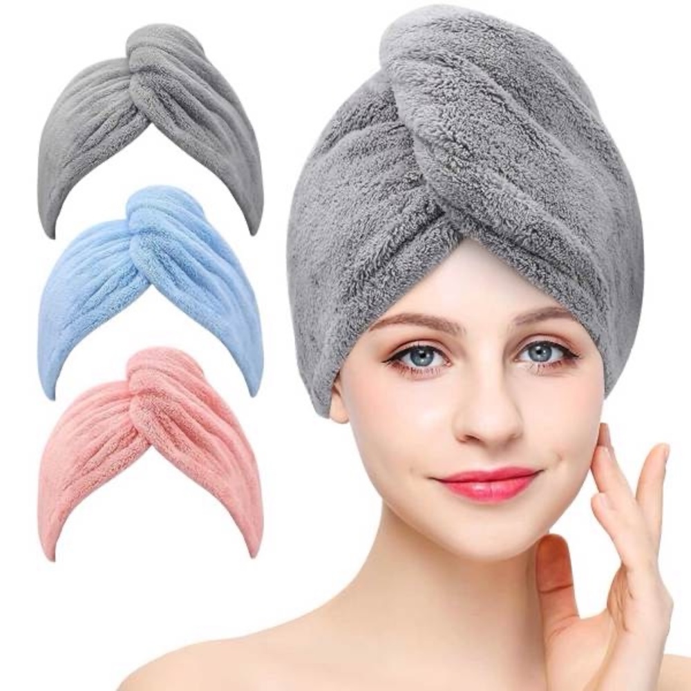 Women 3 PC Microfiber Hair Towel Wrap Ultra Absorbent Hair